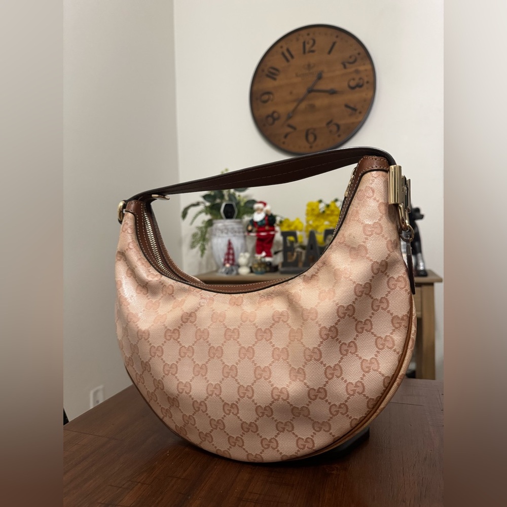 GUCCI PINK GG CRYSTAL CANVAS HOBO BAG